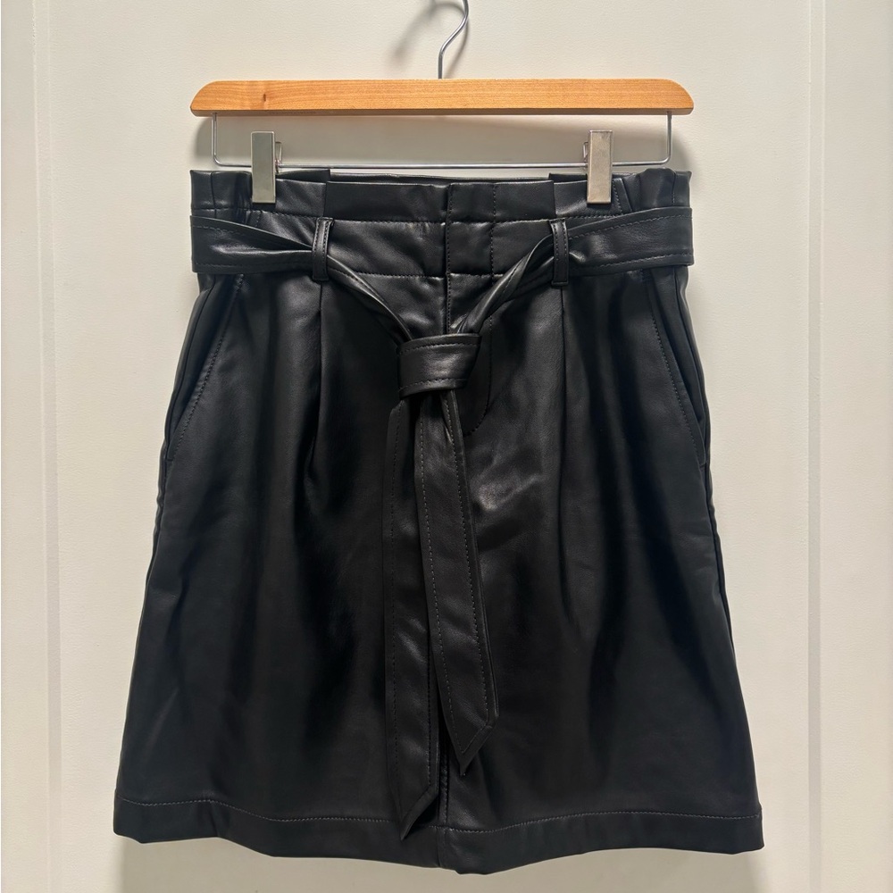 LOFT Black Faux Leather Tie Waist Pocket Skirt